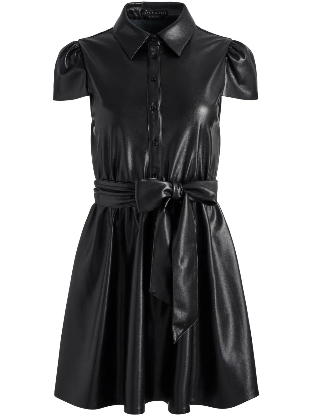 Alice Olivia Carolyn Vegan Leather Shirt Dress Black Size 10